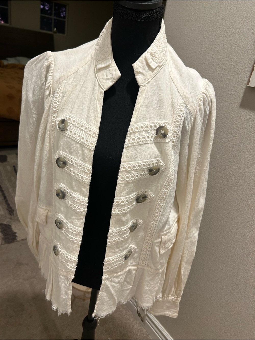 Free People White Embroidered Military Jacket